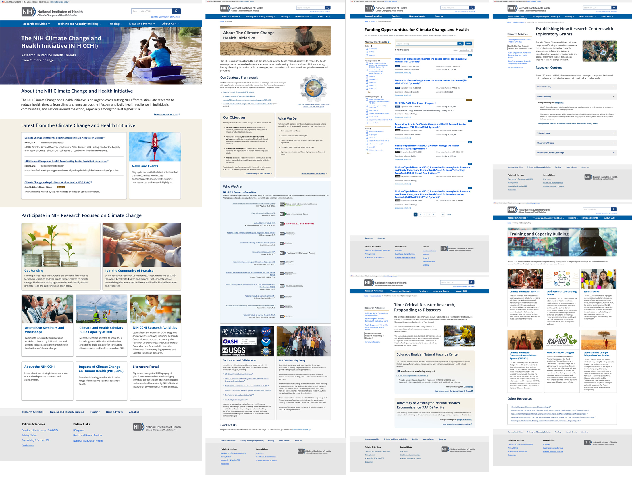 Figma mockups displaying full page layouts with real content for a federal health program website